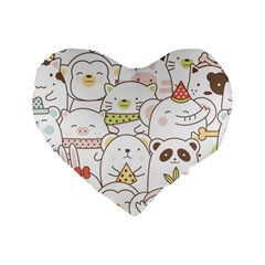 Cute-baby-animals-seamless-pattern Standard 16  Premium Heart Shape Cushions