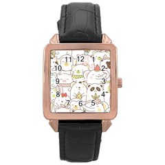 Cute-baby-animals-seamless-pattern Rose Gold Leather Watch 