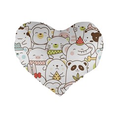 Cute-baby-animals-seamless-pattern Standard 16  Premium Flano Heart Shape Cushions