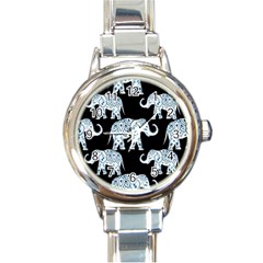 Elephant-pattern-background Round Italian Charm Watch by Sobalvarro