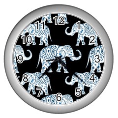 Elephant-pattern-background Wall Clock (silver) by Sobalvarro