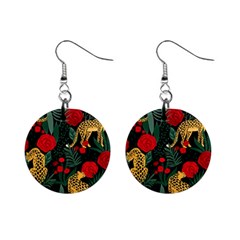 Seamless-pattern-with-leopards-and-roses-vector Mini Button Earrings by Sobalvarro