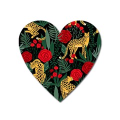 Seamless-pattern-with-leopards-and-roses-vector Heart Magnet by Sobalvarro