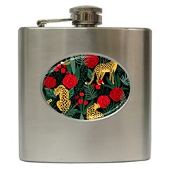 Seamless-pattern-with-leopards-and-roses-vector Hip Flask (6 Oz) by Sobalvarro