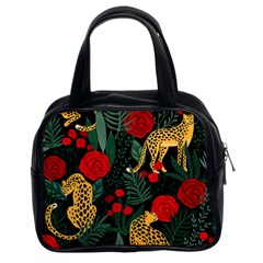 Seamless-pattern-with-leopards-and-roses-vector Classic Handbag (two Sides)