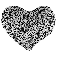 Vector-eclectic-fabric-seamless-pattern-animal-background-with-baroque-ornament Large 19  Premium Heart Shape Cushions by Sobalvarro