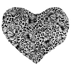 Vector-eclectic-fabric-seamless-pattern-animal-background-with-baroque-ornament Large 19  Premium Flano Heart Shape Cushions by Sobalvarro