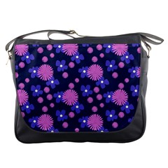 Pink And Blue Flowers Messenger Bag by bloomingvinedesign