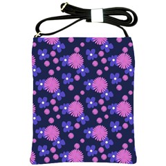 Pink And Blue Flowers Shoulder Sling Bag by bloomingvinedesign