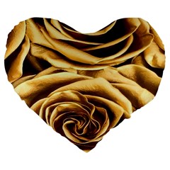 Gold Roses Large 19  Premium Flano Heart Shape Cushions by Sparkle