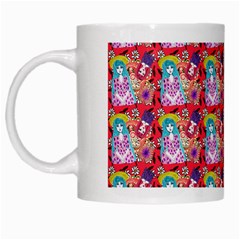 Blue Haired Girl Pattern Red White Mugs by snowwhitegirl