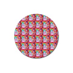 Blue Haired Girl Pattern Red Magnet 3  (round)