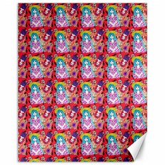 Blue Haired Girl Pattern Red Canvas 11  X 14 