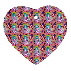 Blue Haired Girl Pattern Pink Ornament (heart) by snowwhitegirl