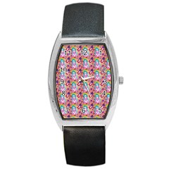 Blue Haired Girl Pattern Pink Barrel Style Metal Watch by snowwhitegirl