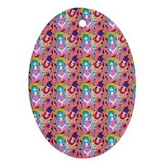 Blue Haired Girl Pattern Pink Oval Ornament (two Sides) by snowwhitegirl