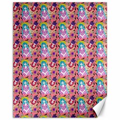 Blue Haired Girl Pattern Pink Canvas 11  X 14 