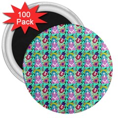 Blue Haired Girl Pattern Green 3  Magnets (100 Pack)