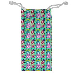 Blue Haired Girl Pattern Green Jewelry Bag