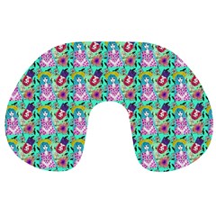 Blue Haired Girl Pattern Green Travel Neck Pillow by snowwhitegirl