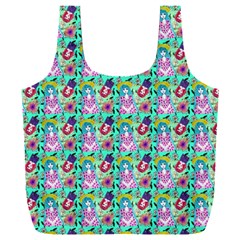 Blue Haired Girl Pattern Green Full Print Recycle Bag (xxl) by snowwhitegirl