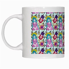 Blue Haired Girl Pattern Blue White Mugs by snowwhitegirl