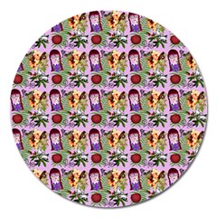 Purple Glasses Girl Pattern Lilac Magnet 5  (round)