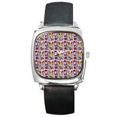 Purple Glasses Girl Pattern Lilac Square Metal Watch by snowwhitegirl