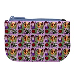 Purple Glasses Girl Pattern Lilac Large Coin Purse