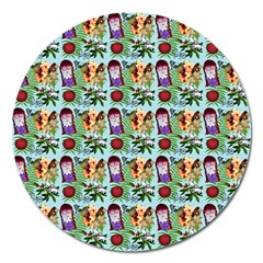 Purple Glasses Girl Pattern Blue Magnet 5  (round) by snowwhitegirl