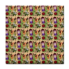 Purple Glasses Girl Pattern Peach Tile Coaster by snowwhitegirl