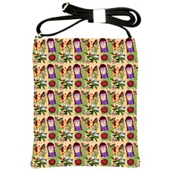 Purple Glasses Girl Pattern Peach Shoulder Sling Bag by snowwhitegirl