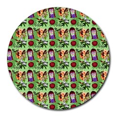 Purple Glasses Girl Pattern Green Round Mousepads by snowwhitegirl