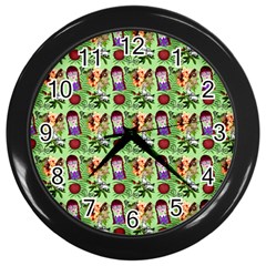 Purple Glasses Girl Pattern Green Wall Clock (black) by snowwhitegirl