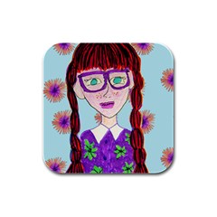 Purple Glasses Girl Wall Rubber Square Coaster (4 Pack)  by snowwhitegirl