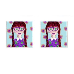 Purple Glasses Girl Wall Cufflinks (square) by snowwhitegirl