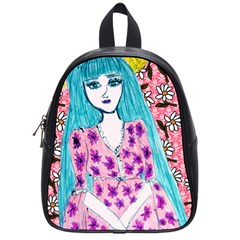 Blue Haired Girl Wall School Bag (small) by snowwhitegirl