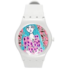 Blue Haired Girl Wall Round Plastic Sport Watch (m) by snowwhitegirl