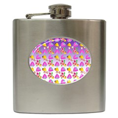 Girl With Hood Cape Heart Lemon Patternpurple Ombre Hip Flask (6 Oz) by snowwhitegirl