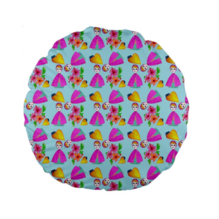 Girl With Hood Cape Heart Lemon Pattern Blue Standard 15  Premium Round Cushions