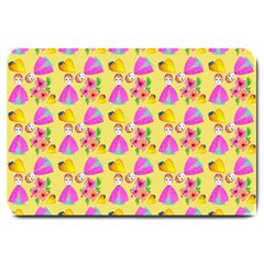 Girl With Hood Cape Heart Lemon Pattern Yellow Large Doormat  by snowwhitegirl