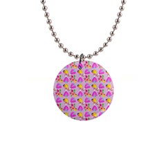 Girl With Hood Cape Heart Lemon Pattern Lilac 1  Button Necklace by snowwhitegirl