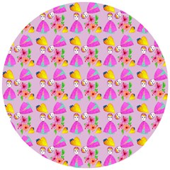 Girl With Hood Cape Heart Lemon Pattern Lilac Wooden Puzzle Round by snowwhitegirl