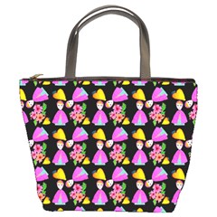 Girl With Hood Cape Heart Lemon Pattern Black Bucket Bag