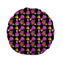 Girl With Hood Cape Heart Lemon Pattern Black Standard 15  Premium Round Cushions by snowwhitegirl