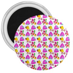 Girl With Hood Cape Heart Lemon Pattern White 3  Magnets