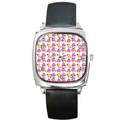 Girl With Hood Cape Heart Lemon Pattern White Square Metal Watch