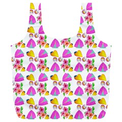 Girl With Hood Cape Heart Lemon Pattern White Full Print Recycle Bag (XL)