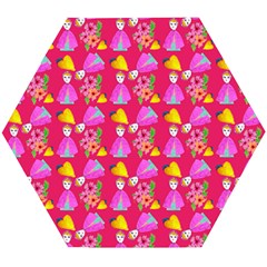 Girl With Hood Cape Heart Lemon Pattern Pink Wooden Puzzle Hexagon by snowwhitegirl