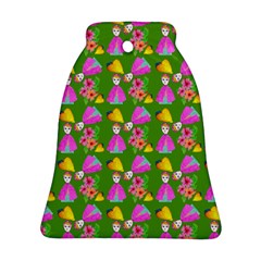 Girl With Hood Cape Heart Lemon Pattern Green Bell Ornament (two Sides) by snowwhitegirl